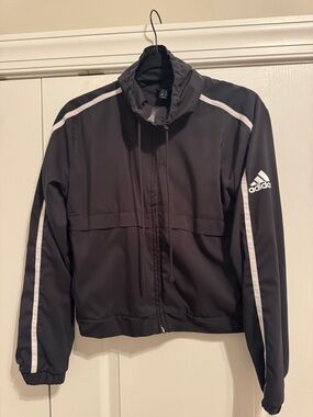 Adidas crop style Black Track Jacket with White Stripes